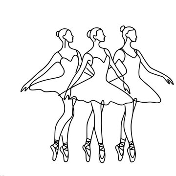 three ballerinas dancing in black line art clip art preview