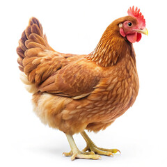 Fototapeta premium hen and chickenchicken, hen, bird, farm, animal, white, poultry, rooster, isolated, agriculture, chick, feather, brown, fowl, red, beak, domestic, livestock, farming, egg, nature, animals, cockerel, r