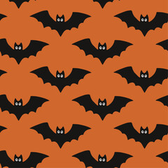Black bat halloween orange seamless pattern vector illustration