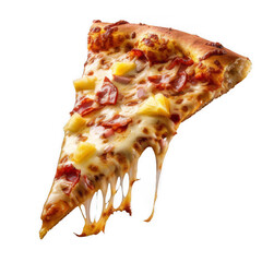 Mouth Watering Pizza Slice with Melting Cheese and Pineapple Topping, On Transparent Background