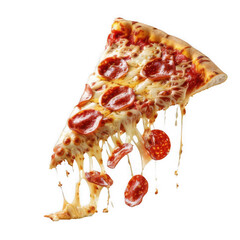 Cheesy Hawaiian Pizza Slice with Pepperoni and Mozzarella, On Transparent Background