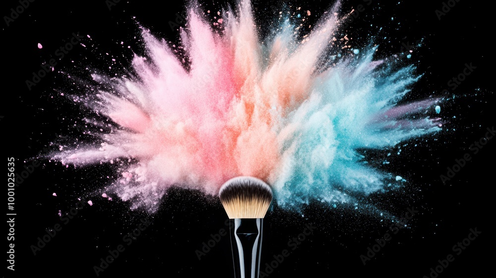 Poster a vibrant burst of colorful powder erupts from a brush, creating a playful and artistic effect in a 