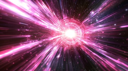 Fototapeta premium Neon speed rays abstract background. A burst of pink light energy. The movement of luminous purple rays in space. 