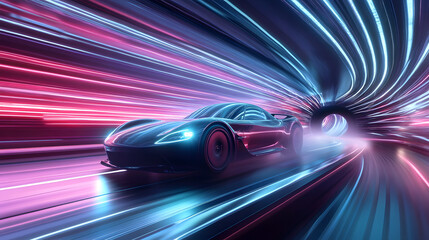 Conceptual image of aerodynamics engineering with wind tunnel designs and flow patterns, showcasing advancements in vehicle performance.