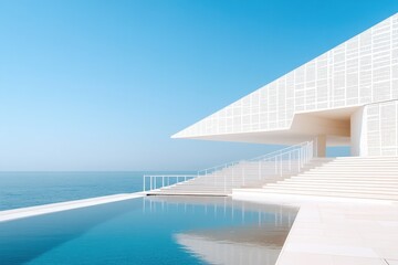 Obraz premium modern minimalist architecture with infinity pool overlooking the ocean