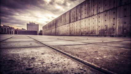 Obraz premium Urban concrete plaza leading to a distant cityscape.