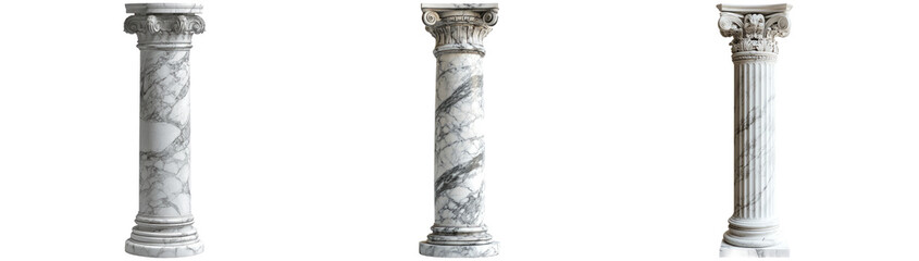 Classic Marble Columns for Architectural Design Isolated on Transparent Background