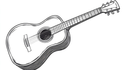 A line drawing of an acoustic guitar showing detailed strings, body, and head of the instrument. The illustration captures the essence of musical creativity and artistry.