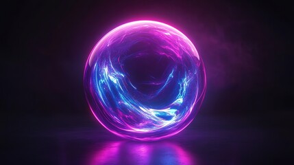 A glowing orb of pink and blue energy surrounded by smoke.