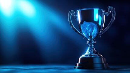 Shiny Trophy Illuminated by Blue Light