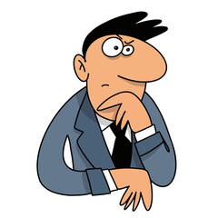 A cartoon character in a suit, deep in thought, showcasing a contemplative expression