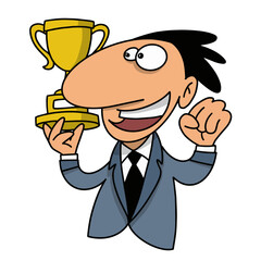 A cartoon businessman displays various emotions while studying a map, showcasing determination, confusion, and celebration