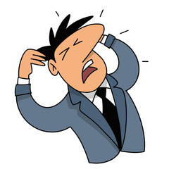 A cartoon illustration of a frustrated businessman expressing stress and annoyance
