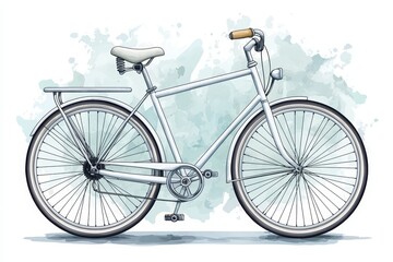 Classic bicycle illustration with a soft background watercolor effect.