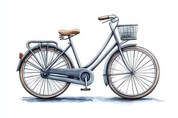 Classic bicycle with a basket, white isolated background.