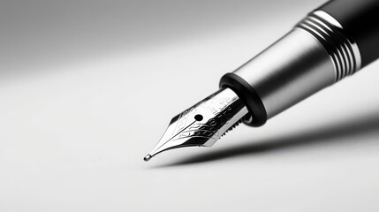 Close-up of a fountain pen nib on a white background.