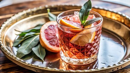 Artfully crafted cocktail garnished with a slice of blood orange.