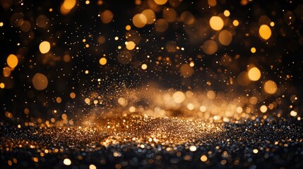 Fototapeta premium Golden Glitter Falling on Ground Surface