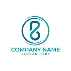 letter B in shape of infinity sign in modern and geometric style isolated by 2 swoosh forming a circle in blue and green for technology logo