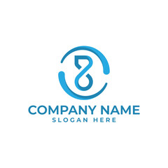 letter B in shape of infinity sign in modern and geometric style isolated by 2 swoosh forming a circle in blue and navy color for technology logo