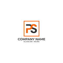 PS logomark with connected letter and the progress bar in orange with geometric and modern style logo isolated by orange square