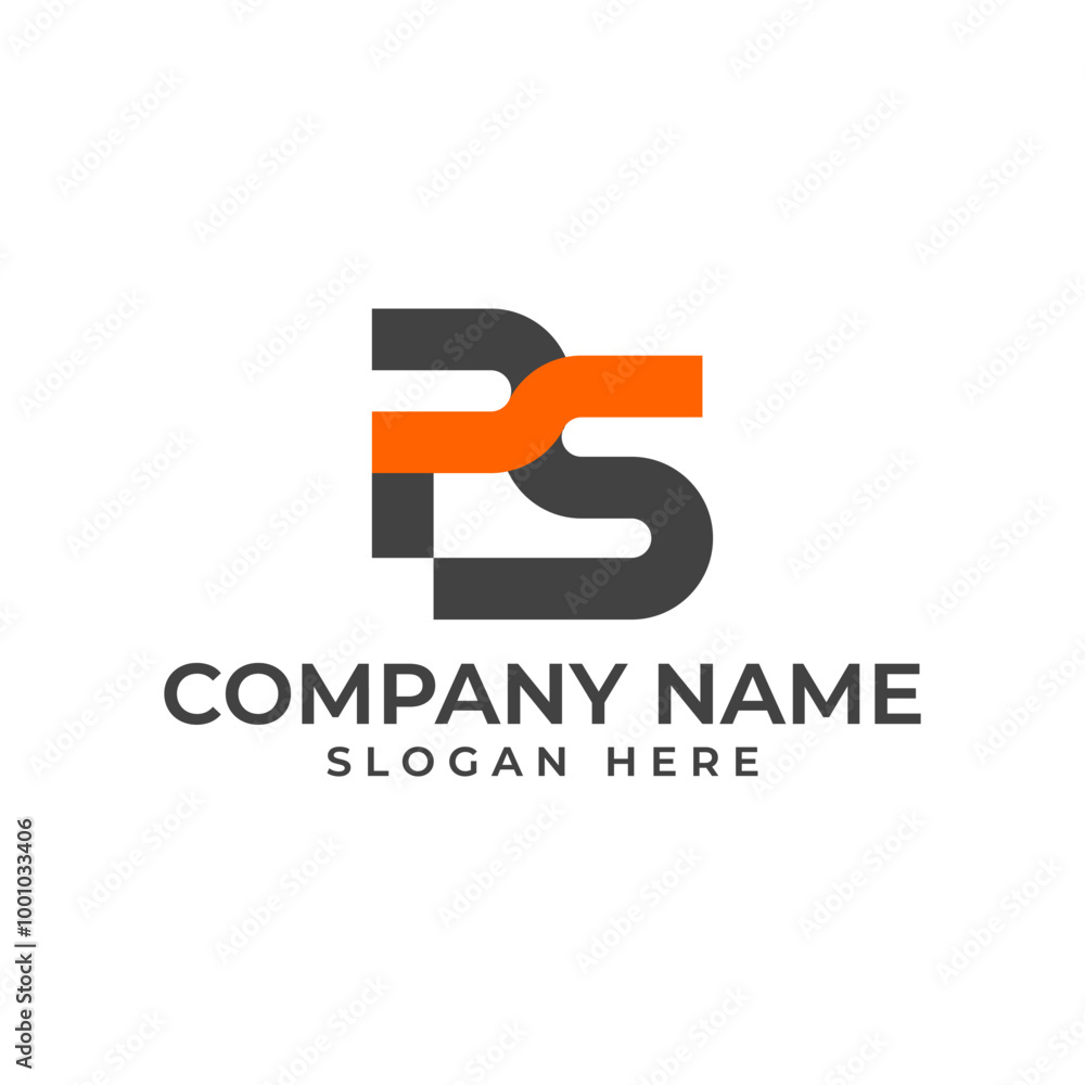Aufkleber ps logomark with connected letter and the progress bar in orange with geometric and modern style log