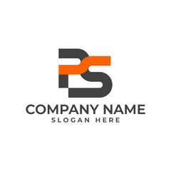PS logomark with connected letter and the progress bar in orange with geometric and modern style logo
