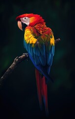 Fototapeta premium Vibrant macaw parrot perched on branch