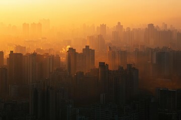 Fototapeta premium Vibrant cityscape at sunset