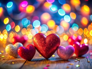 Fototapeta premium Colorful Hearts and Love Symbols Creating a Romantic Atmosphere for Valentine's Day Celebrations