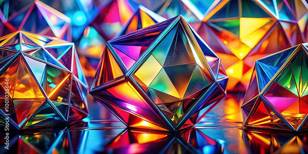 Aufkleber colorful multi-faceted geometric shapes reflecting light creating an abstract art composition