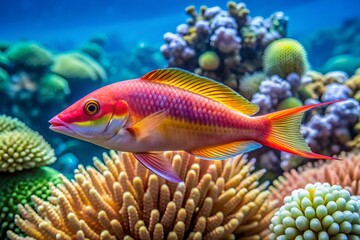 Colorful Razorfish Swimming Gracefully in Clear Tropical Waters of a Vibrant Coral Reef Ecosystem
