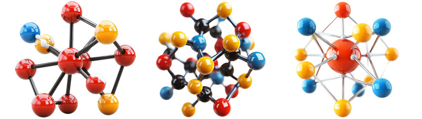 Colorful Molecular Models Displaying Atomic Structures Isolated on Transparent Background