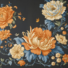 Vintage Blooming Bold Florals Pattern Cartoon Illustration
