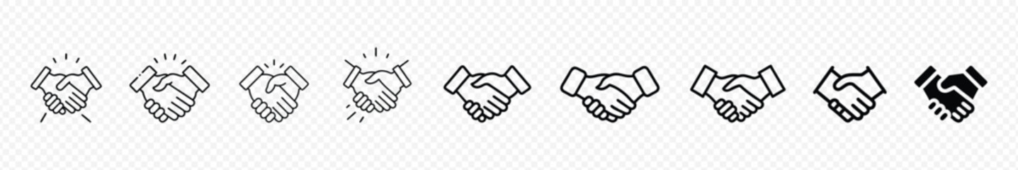 Handshake icons, Handshake black vector icon set. Handshake icon as a concept of friendship and trust