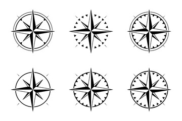 Compass rose icon set. Flat vector illustration