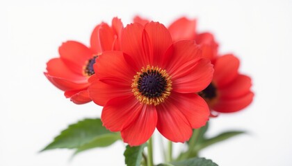 Fototapeta premium A vibrant close-up image of red flowers in full bloom, with striking petals against a light background, showcasing their vivid color.