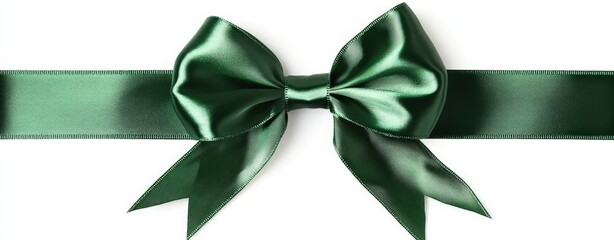 Elegant green satin bow on white background