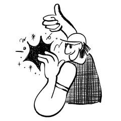 Thumbs up png conceptual sketchy doodle character, transparent background