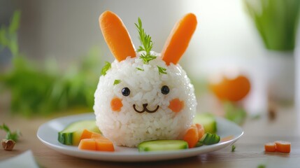 Cute Bunny Rice Dish Decorated with Vegetables