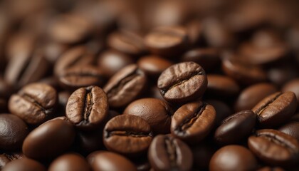 Fototapeta premium A detailed close-up of roasted coffee beans, highlighting their texture and rich brown color.