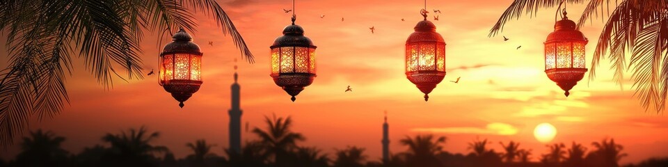 Obraz premium Ramadan table lantern. Selective focus