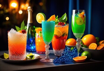 vibrant beverage ideas showcased colorful glassware featuring assorted drinks eye catching designs entertaining celebrations, cocktails, mocktails