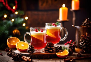 Fototapeta premium charming festive beverage arrangements cozy settings decorative elements warm atmosphere celebratory gatherings, drink, mug, glass, decoration, warmth
