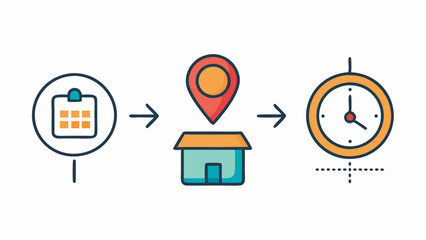 Time, date and address line icon set