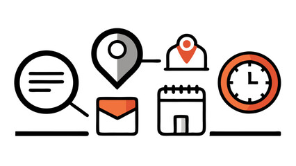 Time, date and address line icon set silhouette