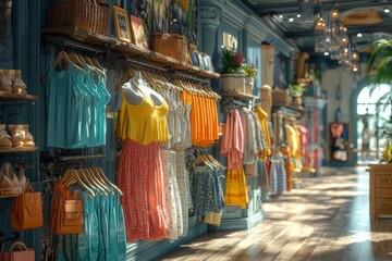 Naklejka premium A variety of clothes and accessories in a shop. Generative AI