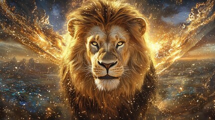 Fierce Lion with Dramatic Background Illustration