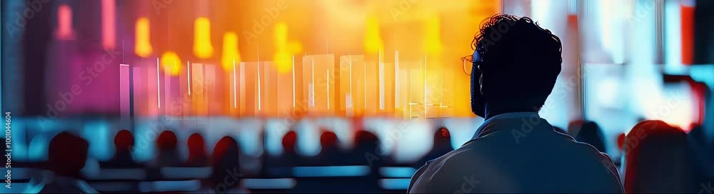 Aufkleber photo realistic image of a person giving a presentation with a dynamic bar chart symbolizing engagem