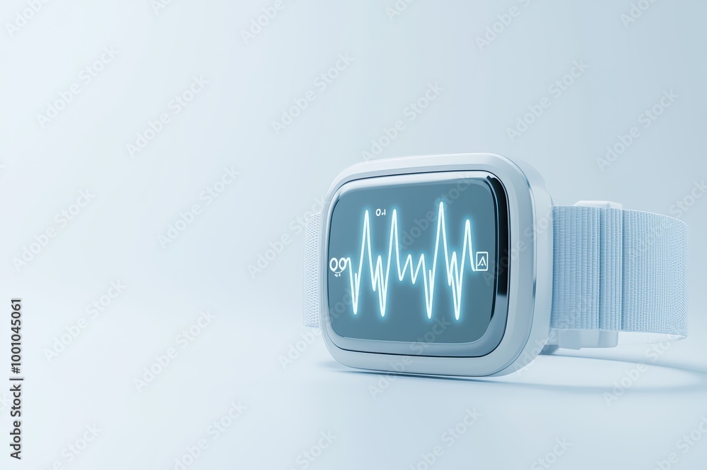 Poster smart watch displaying heartbeat data, white isolate background